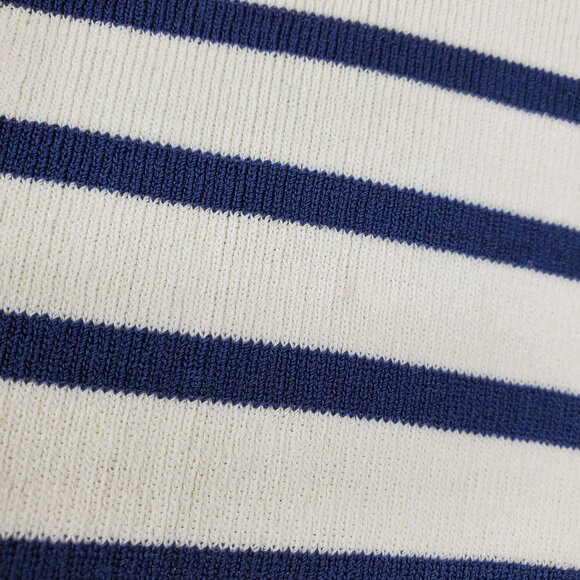 Tory Burch Navy Blue and White Striped Red Button Pearl Neck Sweater Medium - Picture 7 of 9